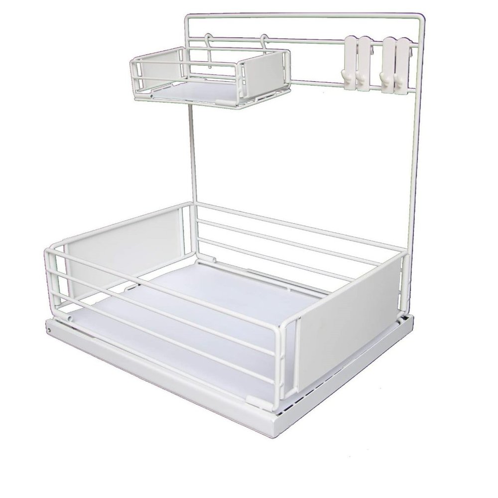 LHYSN Slide Out Cabinet Organizer - Pull Out Under Cabinet Sliding Shelf - WHITE